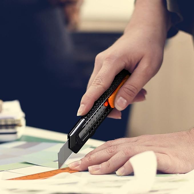 REXBETI Utility Knife, Retractable Box Cutter for Cartons, Cardboard and Boxes, 18mm Wider Razor Sharp Blade, Smooth Mechanism, Perfect for Office and Home use (72 Pack)