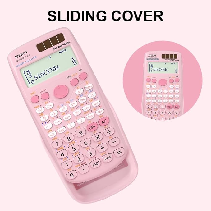 Scientific Calculators, IPEROT Pink Scientific Calculator 417 Function, Desktop Math Solar Calculators School Supplies Suitable for High School and College Students Algebra and Other Math Textbooks