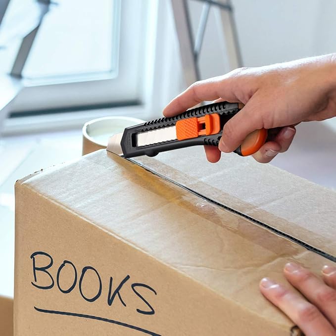 REXBETI Utility Knife, Retractable Box Cutter for Cartons, Cardboard and Boxes, 18mm Wider Razor Sharp Blade, Smooth Mechanism, Perfect for Office and Home use (72 Pack)