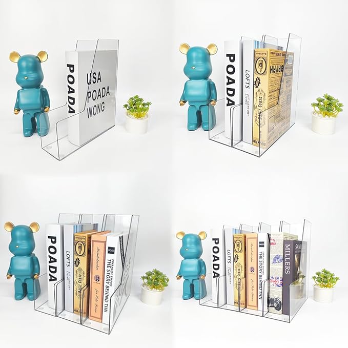 Vertical File Holder, 4 pack Clear Plastic Document Organizer and Clear Magazine Organizer, Multi-purpose Document Organizer for Home Office