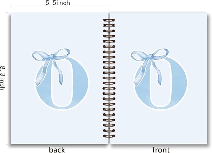 Initial O Notebook Journal,Personalized Teen Girl Gifts,Coquette Trendy Preppy Blue Bow Spiral Notebook,Monogrammed Gifts for Women Teen Girl,College Ruled Hardcover Spiral Notebook 5.5 x 8.3