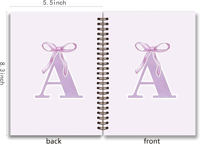 foedor Coquette Trendy Preppy Purple Bow Spiral Notebook,Initial A Journal Personalized Teen Girl Gifts,Monogrammed Gifts for Women Teen Girl,College Ruled Hardcover Spiral Notebook(purple)