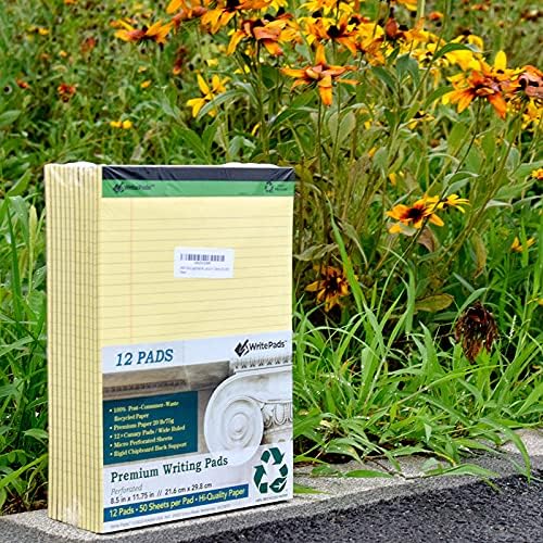 KAISA Premium Legal Pads Writing Pads Notepads With Rigid Chipboard Back Support, 8.5x11 inch Wide Ruled, Perforated 20lb Recycled Paper Pads 50sheets/Pad, Canary 12pad, KSU-6931