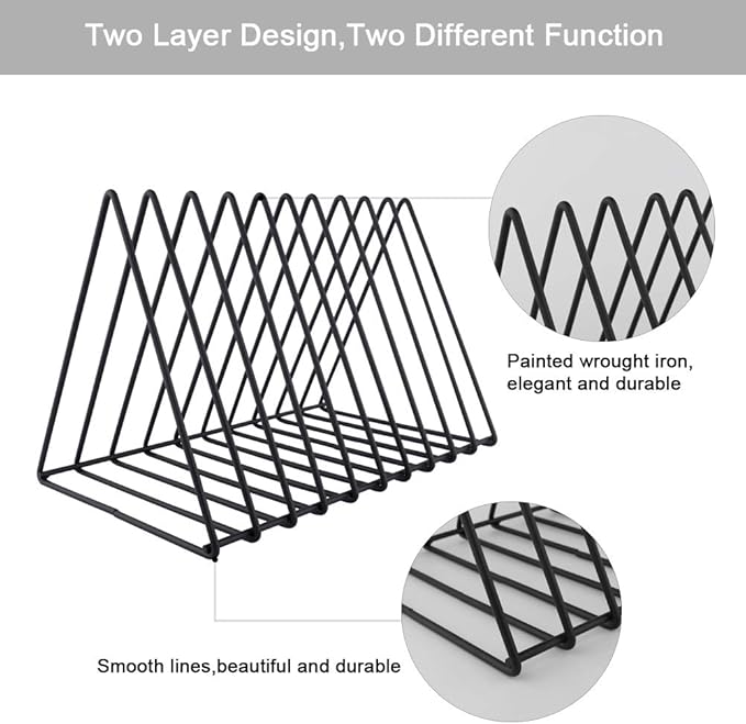 Urban Deco Triangle Desk Organizer - Metal Wire Magazine Holder, 10 Sections, Decorative File Folder Organizer, Vinyl Record Storage, Office File Holder - Black