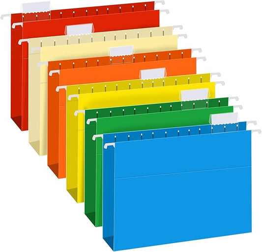 Extra Capacity Hanging File Folders, RAZCC 30 Pack Letter Size Reinforced Hanging Folders with Heavy Duty 2 Inch Expansion for Bulky Files, Filing Cabinet, Adjustable Tabs, Assorted Colors