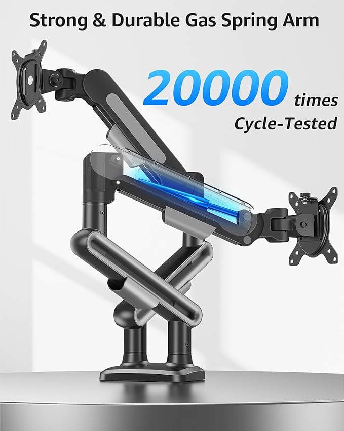 MOUNTUP Dual Monitor Mount Holds 4.4-26.5lbs, Heavy Duty Monitors Arm for 39 37 34 32 27inch, Gas Spring Monitor Stand for 2 Monitor, Height Adjustable Monitors Desk Mount with C-Clamp＆Grommet Base