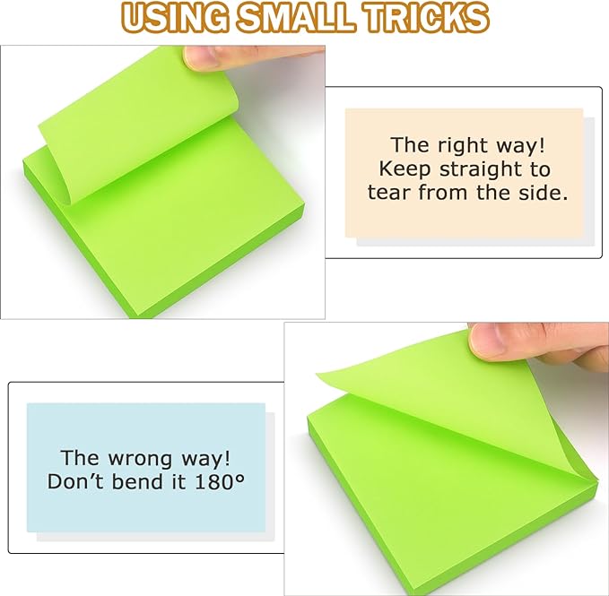 Pop Up Sticky Notes 3x3 inch Bright Colors Self-Stick Pads 6 Pads/Pack 100 Sheets/Pad Total 600 Sheets