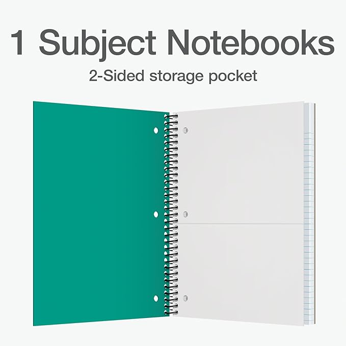 Oxford 1 Subject Spiral Notebook, Notebooks for School, Plastic Covers, Back to School Supplies, Wide Ruled, 100 Sheets, 5 Pack, Assorted Primary Colors: Black, Blue, Red, Green and Yellow (1009290)