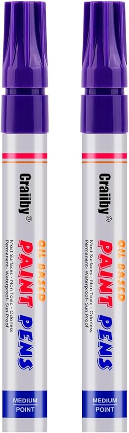 Purple Paint Markers, 2 Pack Oil-Based Waterproof Quick Dry Permanent Paint Pen Set for Rocks Painting, Wood, Fabric, Plastic, Canvas, Glass, Mugs, Metal, Tire, Stone, DIY Craft