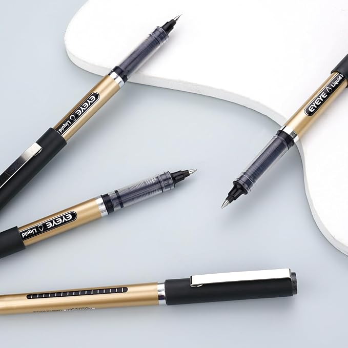 EYEYE 12 Pack 0.5mm Extra Fine Point Black Pens, Quick Dry Liquid Ink Rollerball Pens, Smooth Writing Fine Tip for Journaling, Note Taking, Office & School Supplies