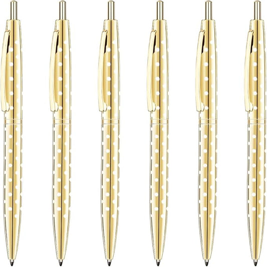 Unibene 6 Pack Cute Dot & Gold Click Ballpoint Pens -1.0mm Medium Point Black Ink with 6 Stainless Steel Refills for Business Office Students Teachers Wedding Christmas