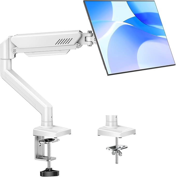 Monitor Arm for 13-32 inch Screens, Monitor Desk Mount, Adjustable Height, VESA Mount with Clamp & Grommet Bases, Freelift White