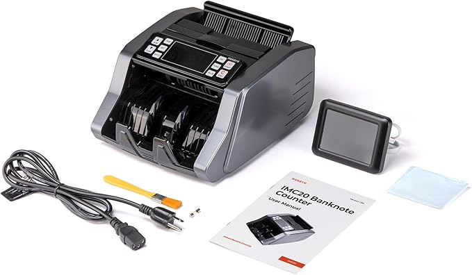 MUNBYN IMC20 Money Counter Machine with Value Count, UV/MG/IR/MT Counterfeit Detection for Dollar/Euro Bill Counter, Add/Batch/Value Mode Cash Counter, LED External Display, 2Y Protection