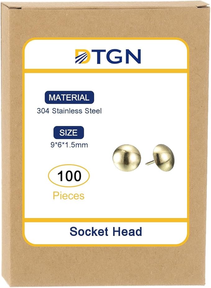 uxcell Upholstery Tack Nail Pins Furniture, 100Pcs 16x20mm Thumb Tack Pins Assortment Kit Carbon Steel for Home Sofa DIY Decorative Nail Heads Nails, Gold