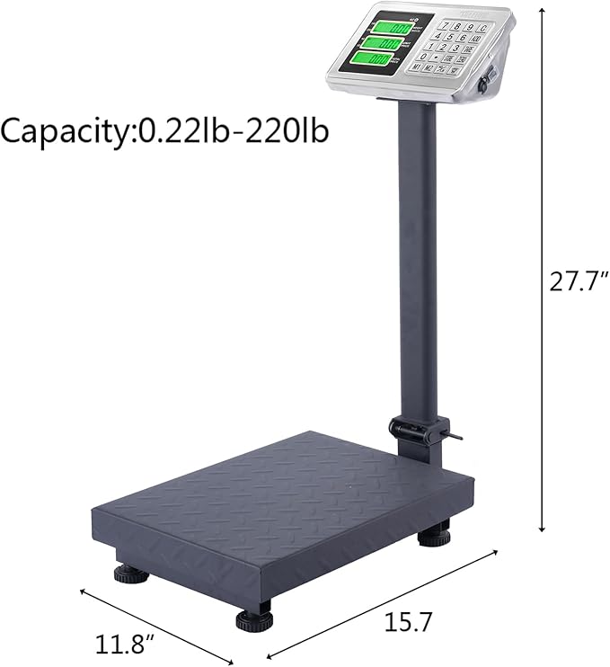 TUFFIOM 220lb Weight Electronic Platform Scale,Digital Floor Heavy Duty Folding Scales,Stainless Steel High-Definition LCD Display, Perfect for Postal Luggage Shipping Mailing Package Price Computing