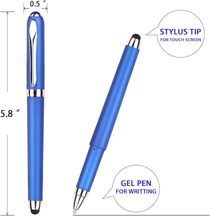 Gel Ink Rollerball Stylus Pen - 18 Pack,0.5mm Fine Point,2 in 1 Capacitive Stylus Pen,Large Capacity Blue Ink,Writing Smoothly for Office,Business,Gift,Metal Silver Clip