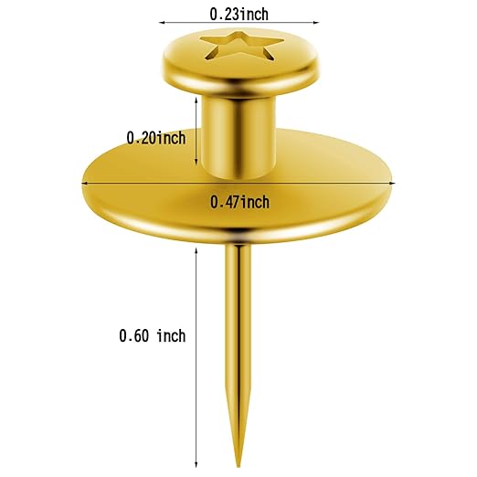 Push Pins Picture Hangers Double Headed Thumb Tacks Wall Hooks for Wall Hangings Picture Hangers Nails Small Photo Hanging Hook Pins for Home Office Photo Decor(Gold,50 Pieces)