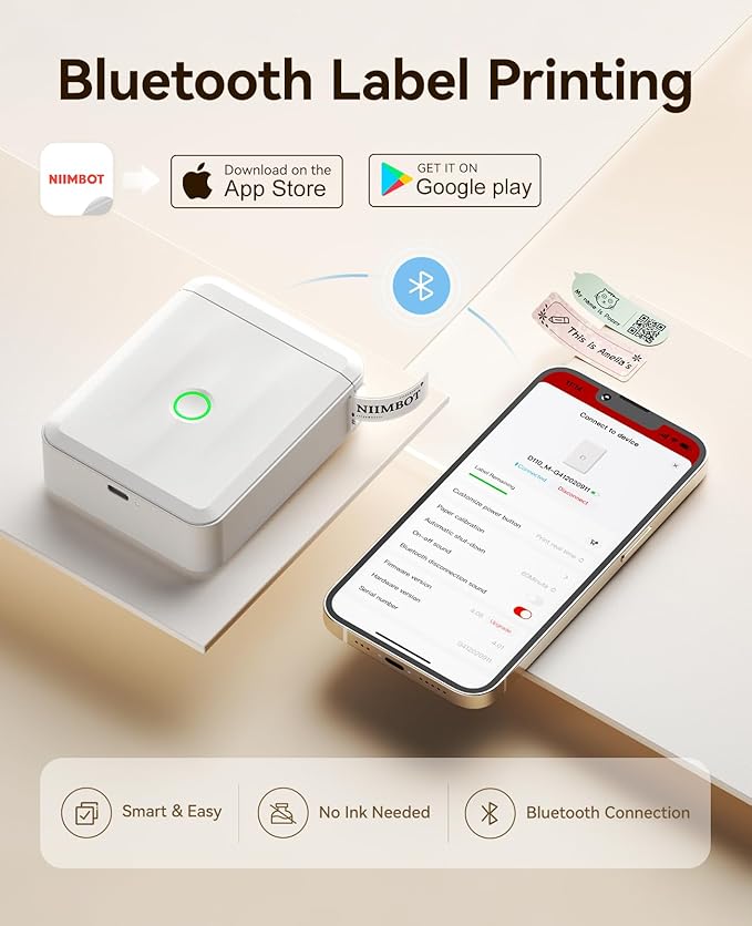 NIIMBOT Label Maker Machine Bluetooth Label Printer for School Home Office Organization, Wireless Mini Labeler D110 Upgraded Version, Label Machine with Label, White