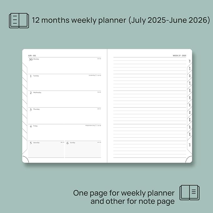 POPRUN Planner 2025-2026 Weekly Notebook (Medium 6.5''x 8.5'') Academic Calendar (JUL.25 - JUN.26) Appointment Book with Monthly Tabs, Leather Soft Cover, Inner Pocket, 100 GSM - Royal Blue