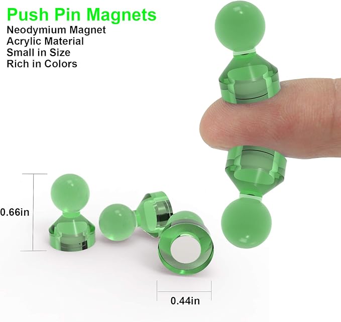 Ant Mag Magnetic Push Pins Strong Push Pin Magnets for Fridge Whiteboards Calendars Maps in School & Office Pack of 18 Green