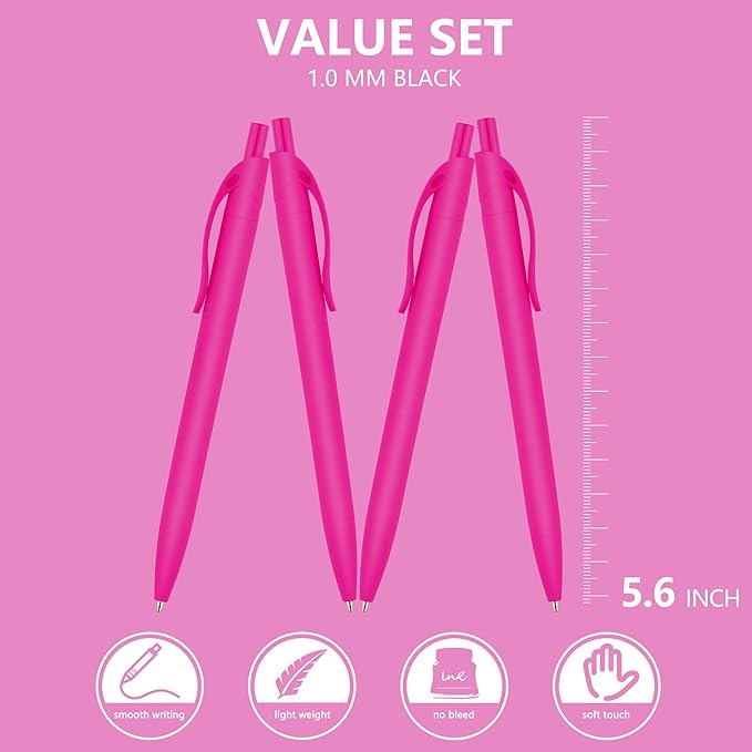 deegtran Pens Bulk, 100 Pack No Bleed Hot Pink Barrel Click Pens, Wholesale Retractable Ballpoint Pens, Pens Medium Point, Smooth Ink Pens, 1.0MM Black Ink