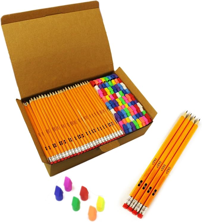 S & E TEACHER'S EDITION 220Pcs Pencils & Erasers Tops Set, 172 Pcs Pre-sharpened pencils No. 2, with 48Pcs Eraser Caps, #2 HB pencil sharpened, Back to school, 220/Box.