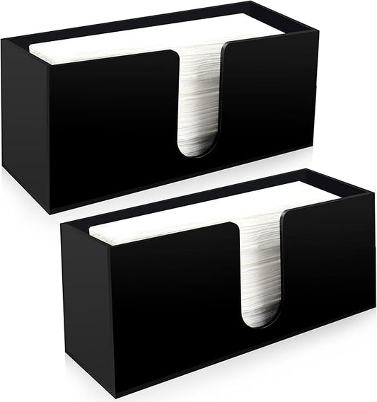 Paper Towel Holder for Countertop,Black Acrylic Napkin Dispenser-Multifold/C-Fold/Z-Fold Trifold Paper Towel Dispenser for Bathroom Kitchen Restaurant Toilet - Durable 5mm Thick(2)