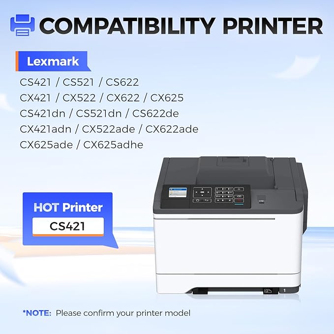 78C1XK0 78C1XC0 78C1XM0 78C1XY0 Toner Cartridge Set 4-Pack Printer High Yield Replacement Compatible with Lexmark CS421dn CS521dn CS622de CX421adn CX522ade CX622ade CX625ade CX625adhe Laser Ink Black