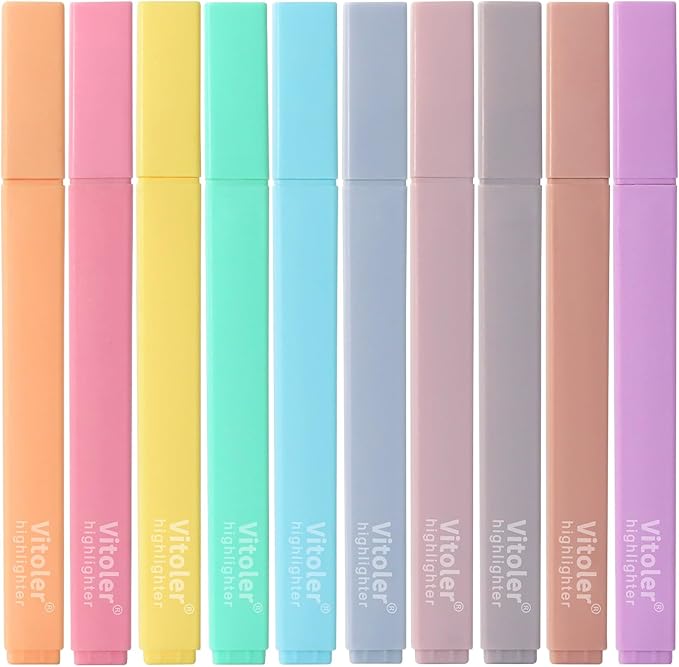 Highlighters,10Pcs Bible Highlighters,Chisel Tip Bible Markers,Pastel Purple Highlighter for Journaling Planner Notes School Supplies, assorted colors no bleed Pens
