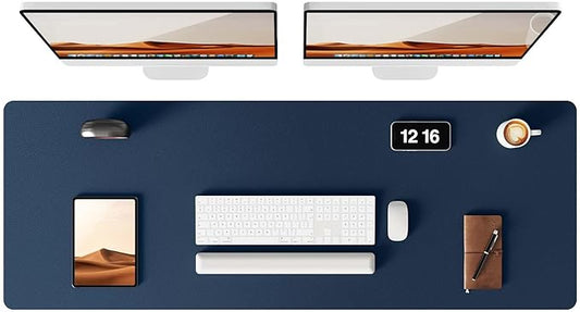 YSAGi Leather Desk Pad Protector, Office Desk Mat, Large Mouse Pad, Non-Slip PU Leather Desk Blotter, Laptop Desk Pad, Waterproof Desk Writing Pad for Office and Home (Dark Blue, 47" x 17")
