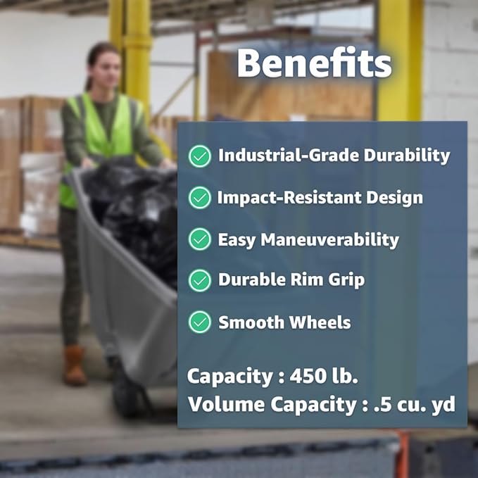 Commercial Rolling Waste Bin 0.5 Cubic Yard 450 lb., Grey Tilt Truck, Construction Trash Recycling Trolley, Industrial Dump Cart Transportation, Garbage Wagon