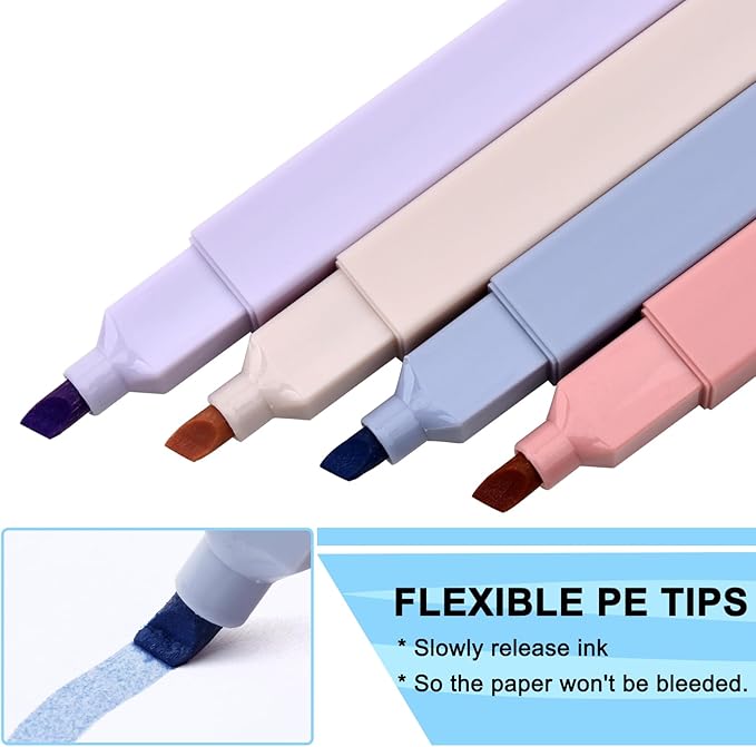 8 Colors Aesthetic Highlighters, 4mm Line Width, Assorted Colors With Soft Chisel Tip, No Bleed Bible, Great for School, Nice to Eyes, Pastel