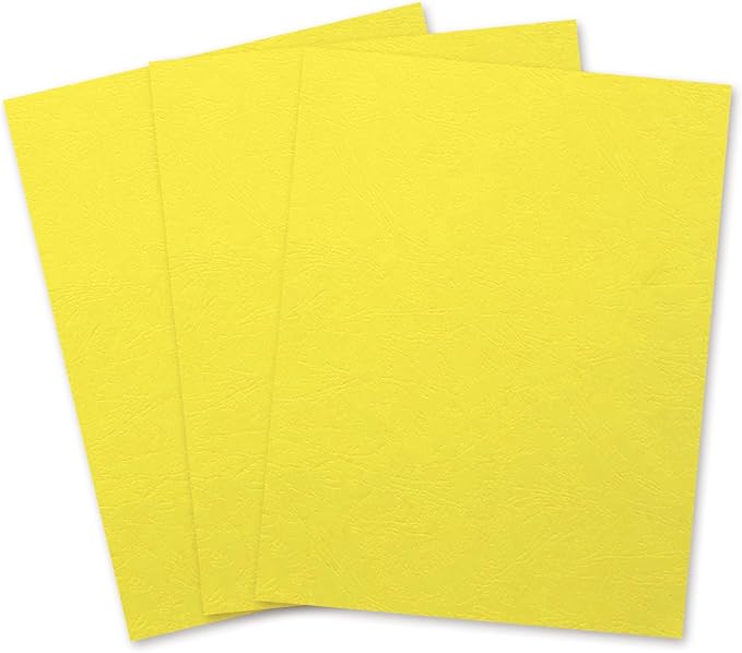 Binditek 100 Pack 12Mil Grain-Texture Paper Binding Presentation Covers, Letter Size, 230GSM, 85lb Un-Punched, 8-1/2 x 11 Inches, Yellow