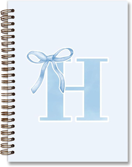 Initial H Notebook Journal,Personalized Teen Girl Gifts,Coquette Trendy Preppy Blue Bow Spiral Notebook,Monogrammed Gifts for Women Teen Girl,College Ruled Hardcover Spiral Notebook 5.5 x 8.3