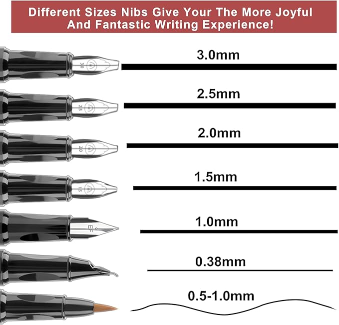 Calligraphy Pen Set,Fountain Pens with 7 Different Replaceable Nibs with 60 Ink Cartridges(12 Colors),Calligraphy Set for Beginner Writing Drawing