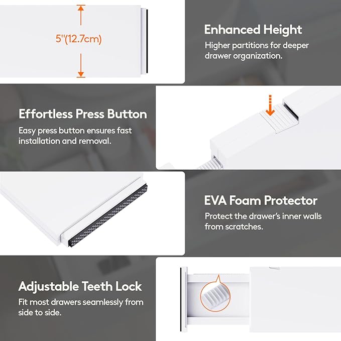 Lifewit 10 Pack Drawer Dividers 5" High, 13.5-22" Adjustable Clothes Organizers, Expandable Dresser Separators in Bedroom/Bathroom/Kitchen/Office