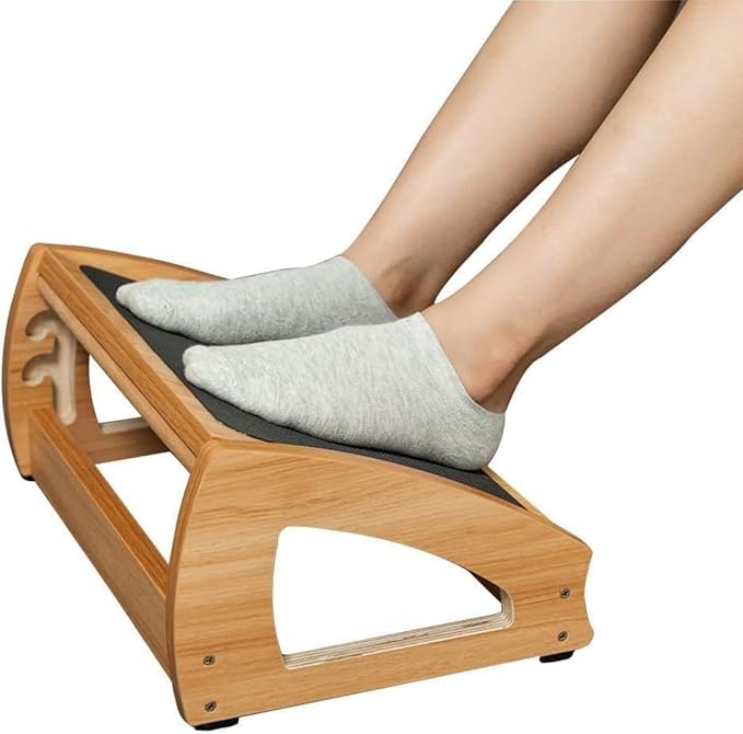 StrongTek Ergonomic Under Desk Footrest, 3 Adjustable Heights Wooden Office Footrest, Large Anti-Slip Surface, Improves Posture and Blood Circulation, up to 400lbs (Natural)