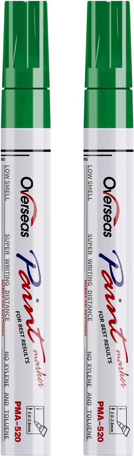 Overseas Permanent Paint Pens Green Markers - 2 Pack Single color Oil Based Paint Markers, Medium Tip, Quick Drying and Waterproof Marker Pen for Metal, Rock Painting, Wood, Plastic, Canvas, Mugs