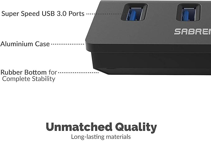 SABRENT 4-Port USB 3.0 Hub - Aluminum Design, Portable Data Hub with 2.5ft Cable for iMac, MacBook, PC - Black (HB-MC3B)