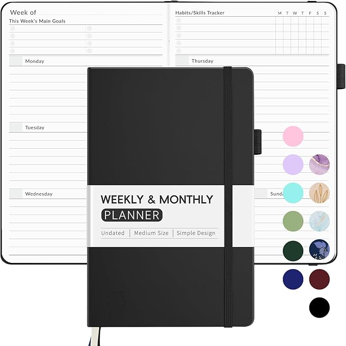 Undated Weekly Planner for 2025, Forvencer Simplified Weekly & Monthly Calendar Planner, Cute Daily Organizer Notebook, Agenda Journal to Track Goals & Tasks, Start Anytime, A5 Size, Black