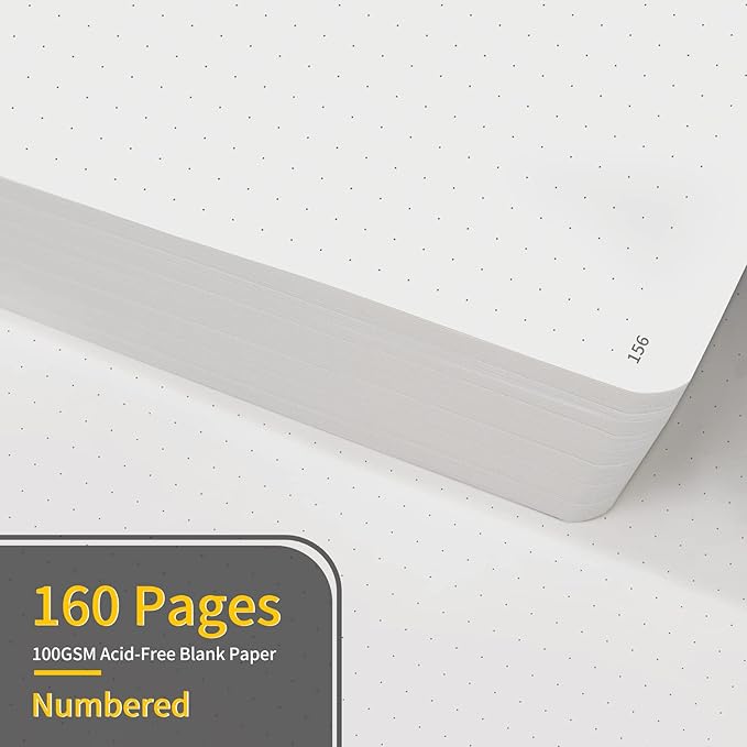 Annecy Numbered Bullet Dotted Journal Notebook, Medium 5.5x 8.25, 160 Pages 100GSM Writing Paper, A5 Purple Faux Leather Cover with Pen Loop