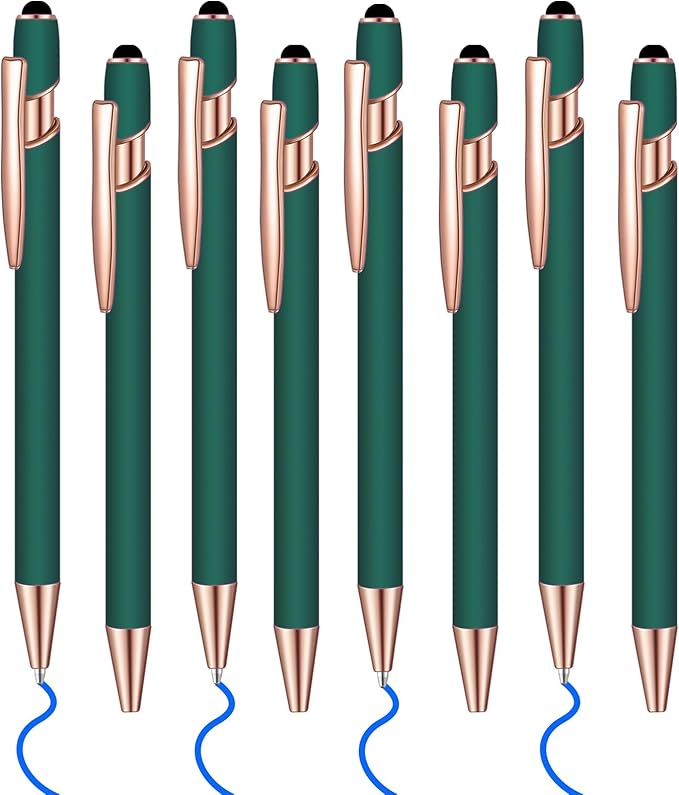 8 Pcs Blue Ink Ballpoint Pen with Stylus Tip 2 in 1 Stylus Ballpoint Pen Metal Pens Stylus Pen for Touch Screens School Office Coworkers (Green Rose Gold)