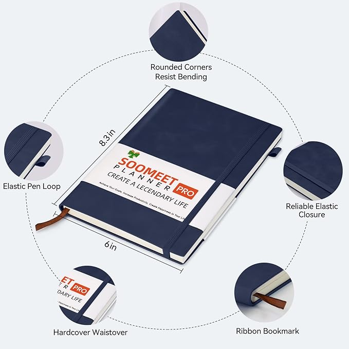 Lined Journal Notebook, 200 Pages, Leather Hardcover Notebooks, A5 College Ruled Thick Classic with Pen Loop Notebook Journals for Writing, for Women Men Office School, 5.75'' X 8.38'', Blue