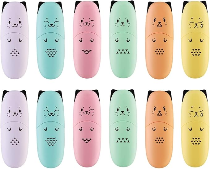 2 Packs Cute Animal Design Mini Highlighter Pen Assorted Colors Chisel Tip Gift Pastel Color Highlighter Marker…