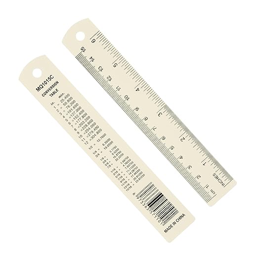 PATIKIL 15cm/6" Metal Ruler, 2 Pack Aluminum Alloy Rulers with Centimeters, Millimeters, Inches and Conversion Table Straight Edge Ruler for Writing Machinist Drafting, Beige