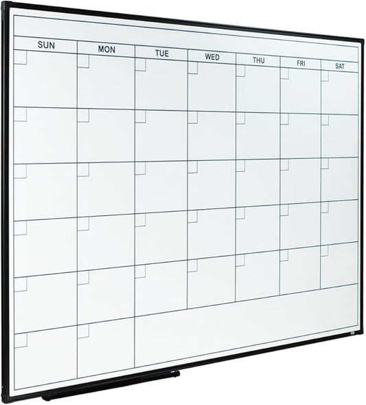 Lockways Dry Erase Calendar Whiteboard, Magnetic White Board Calendar Monthly 48 X 36 Inch, Ultra-Slim Black Aluminium Frame