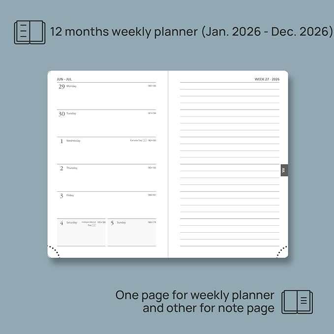 POPRUN Weekly Planner 2026 Pocket Size Calendar (4" x 6.25") 12 Months Notebook with Horizontal Layout, Leather Soft Cover, Inner Pocket, 100GSM Thick Paper, Pen Holder - Royal Blue