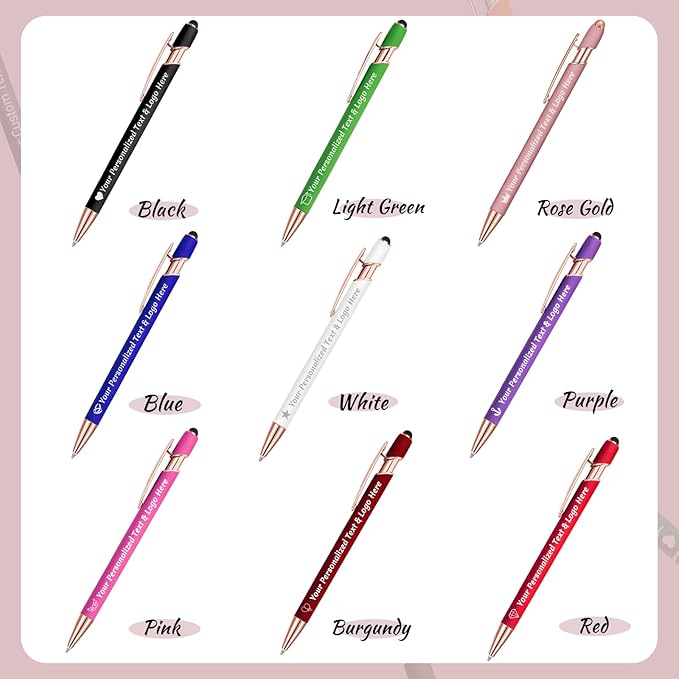 STREADVE Personalized Custom Pens 30 Engraved Writing Pen with Name Logo, Customized Promotional Items Stylus Pen Gifts for Communion Wedding Men Women Realtor Business, White