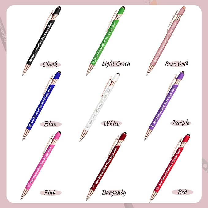 STREADVE 100 Personalized Custom Pens Engraved Writing Pen with Name Logo, Customized Promotional Items Stylus Pen Gifts for Communion Wedding Men Women Realtor Business, White