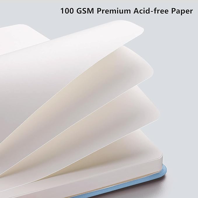 RETTACY Blank Journal Notebook, 192 Pages, A5 Medium Size (5.7'' x 8.3''), Leather Hardcover, 100 GSM Thick Paper, for Sketching, Drawing, Painting (Light Blue)
